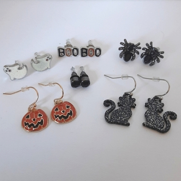 Halloween Costumes Jewelry - Six Creepy & Spooky Enamel Post & Dangle Earrings - Picture 1 of 16